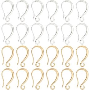 PH PandaHall 32pcs 18K Gold Plated Earring Hooks, Brass French Ear Wire Fishhook Hoop Earrings Findings for Women Lady Earring Jewelry Making Repairing, Golden&Silver