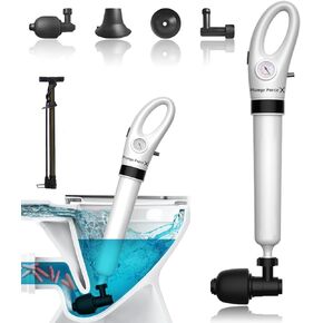PLUNGE FORCE X™ Toilet Plunger,High Pressure Air Drainage Injector, Pneumatic Sewer Piston with Visual Air Pressure Gauge,Bathrooms, Sinks, Floor Drains, Kitchens, and Plumbing Clogs