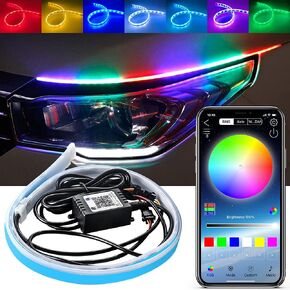 Car LED Light Strip, KaiDengZhe Car LED Headlight Surface Strip Tube Light RGB Multi Color APP Control 17.7 Inch Flexible LED Daytime Running Light Strip Neon -2PCS