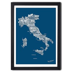 SET of 2 A3 Maps of Italy Blue & Gray each Map is Double-Sided - Shaped out of Names of Italian Cities - 11.7 x 16.5in Premium Paper - NO FRAME - Poster Print Wall Art Decor Living Room Gift Italians