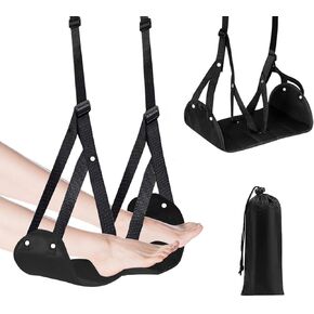 Airplane Foot Rest Travel Essentials-Portable Airplane Foot Hammock，Long Flight Travel Must Have Essentials to Relax Your Feet Helps to Prevent Swelling and Relief Legs and Lower Back Soreness (Black)