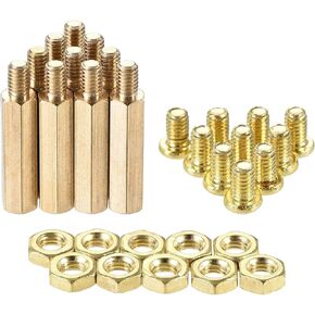 uxcell M4 Hex Brass Standoff Spacer 20mm+6mm Male-Female Threaded Pillar Screw Nut Kit for PCB Motherboard Computer Circuit Board, 20 Sets
