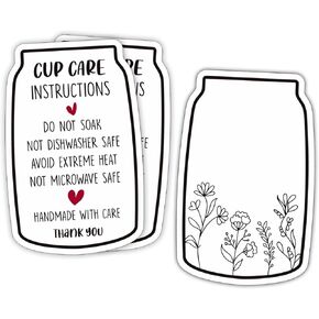 Glass Care Card, Tumbler Care Instructions Cards, Cup Care Card, Sublimation Glass can Care Card, Customer Directions Cards, Small Online Shop Package Insert, 50 Pack 6JE046