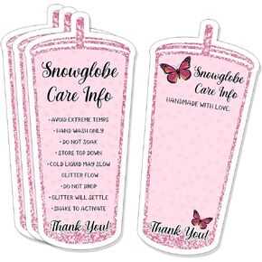 Snowglobe Tumbler Care, Cold Cup Care Instructions, Tumbler Care Cards, Instruction Insert for Small Business, Customer Directions Cards, Small Online Shop Package Insert, 50 Pack, Pink 6JE045