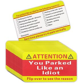100pack You Parked Like an Idiot Cards Bad Parking Cards 3.5"x2" Multi Reasons Violation