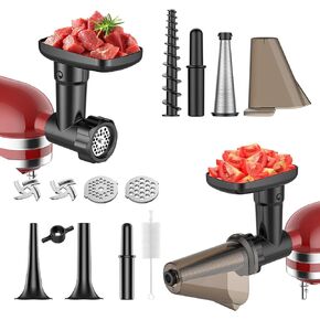 Fruit and Vegetable Strainer Attachment for Kitchenaid Stand Mixer, Includes Food Grinder Attachment for Kitchenaid Mixers, with Sausage Stuffer Tubes and Fruits Jucier Auger Strainer By HOZODO