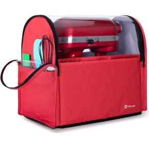 Yarwo Visible Stand Mixer Cover Compatible with 6-8 qt KitchenAid Mixer, Dust Cover with Multiple Pockets for Extra Kitchen Accessories, Red