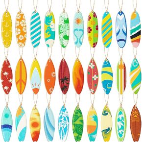 Haooryx 31PCS Summer Flip Flop Hanging Wood Ornaments Decorations Hawaii Beach Slippers Theme Wooden Slices Gift Tags Pendant with Rope Tree Ornament for Home Summer Theme Party Favors Supply