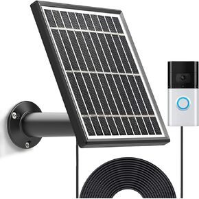 Solar Panel Compatible with Video Doorbell 1/newest generation(2020 Release-1080p), Waterproof Charge Continuously,5 V/ 3.5 W (Max) Output, Includes Secure Wall Mount,5.0M/16 ft Power Cable
