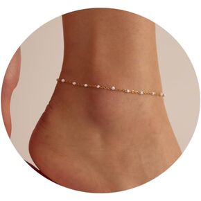 18K Gold Plated Boho Beaded Anklets for Women Dainty Gold Layered Ankle Bracelet for Women Cross Anklet Bracelet Waterproof Gold Jewelry Gift