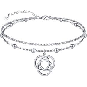 Layered Anklet 925 Sterling Silver Celtic Knot Ankle Bracelet Beach Anklet Claddagh Anklet Adjustable Beach Ankle Mother's Day Jewelry Gifts for Girls