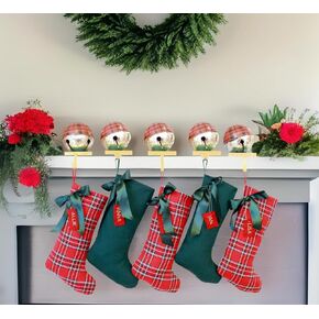 5 Personalized Christmas Stockings with Names - Pack of 5 - Red Green, Plaid, Tartan, Scottish, Royal Stewart, Holiday Stockings - Gifts for family