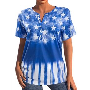 Womens American Flag Shirt Patriotic T-Shirt USA Flag Tee 4th of July Tees Vintage V Neck Shirt Summer Short Sleeve Tops