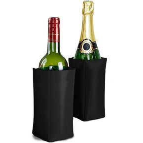 2Pcs Wine Cooler Sleeve Wine Bottle Chiller Ice Pack Adjustable Bottle Wrap Keep Wine Cool and Refreshing for Red White Champagne or Sparkling (Black)