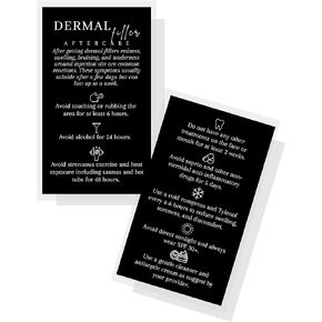 Dermal Filler Aftercare Card | 50 Pack | 2x3.5" inches Business Card Size | Dermal Filler Injections | Black Card Design