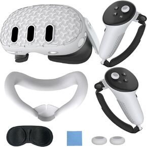 ملحقات غطاء الواقع الافتراضي لـ Meta Quest 3، مجموعة غطاء حماية MTomatoVR، غلاف صلب، غطاء للوجه وغطاء عدسة، 2 مقبض تحكم + مجموعة أغطية أزرار لـ Quest 3، وردي