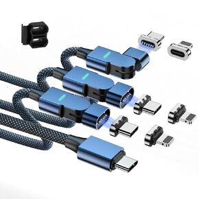 Magnetic Phone Charging Cable, 180° Rotatable Magnetic USB C Charger Cable Nylon Braided Cable - PD 100w 5A Magnetic Charging Cable - for iPhone 15/14/13 Series, MacBook Pro(6.6ft 2pcs and 3.3ft2pcs)