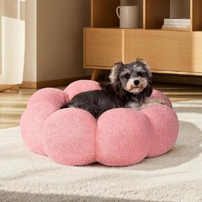 WESTERN HOME WH Calming Dog Beds for Small Dogs-Fluffy Flower Cat&Dog Bed in Plush Teddy Sherpa, Round Donut Cuddler Small Dog Bed, Non-Slip Machine Washable Pet Bed Fits up to 25 lbs, Black 24" in Kuwait