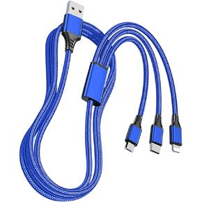 كابل شحن متعدد 4FT، كابل شاحن متعدد 3 في 1، كابل شحن عالمي قصير مع 3 منافذ مختلفة IP/Type-C/Micro متوافق مع iPad/Phone 15 14/Samsung/Google//Sony PS5/Kindle/Camera in Kuwait