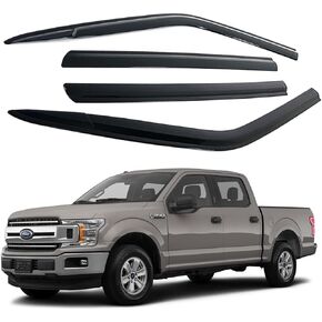 AUTOCLOVER Tape-On Rain Guards Window Visors 4 Pcs Set for Ford F150 SuperCrew 2015 2016 2017 2018 2019 2020 (13th Gen F-150) / Window Deflectors, Out-Channel Vent Shades (Chrome)