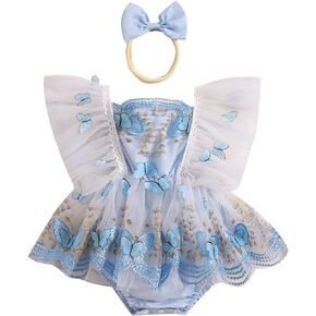 Hnyenmcko Newborn Baby Girl Lace Romper Dress Fly Sleeve Floral Embroidery Tutu Dress Headband Infant Summer Outfits