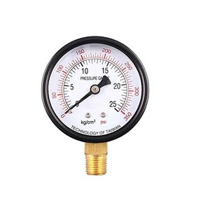 Industrial Pressure Gauge,Black Steel Case Dual Scale Pressure Gauge with Brass Internals, 0-350 psi,0-25 kg/cm2, 2-1/2" Dial Display, -3-2-3% Accuracy, 1/4" NPT,Bottom Mount.