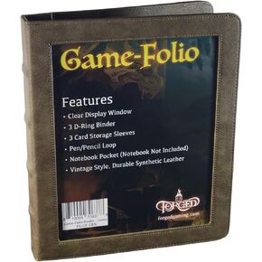 Forged Dice Co. Game-Folio PU Leather Portfolio Binder - Gaming Binder for DND Character Sheets with DND Spell Cards Organizer and Clear Front Pocket - Compatible with Dungeons and Dragons RPG Bronze