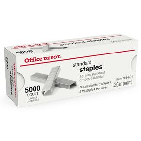 Office Depot Staples, 1/4in. Standard, Half Strip, Box of 5,000, 10900