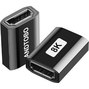 ANDTOBO HDMI Coupler 2 Pack,8K@60Hz HDMI 2.1 Female to Female Connector,HDMI Extension Adapter 3D 4K@240Hz Extender Compatible with Roku Stick, HDTV, Chromecast HDMI Cable Laptop PC - Black