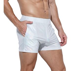 Mens Metallic Shorts Sexy Boxers Party Nightclub Rave Shorts with Pocket