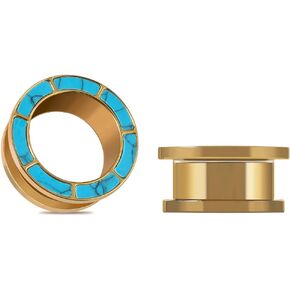 COOEAR Screw Back Ear Gauges Stainless Steel Tunnels Piercing Stone Mosaic Plugs Size 0g to 1".