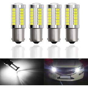 Pack-4 Car LED Lights, 1156 Turn Signal Lights, LED Lights Conversion Kit, Universal Automobile Replacements, for Most Cars, Trucks and Vans (White)