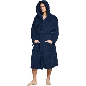 Umeyda Mens Soft Fleece Plush Hooded Robes, Warm Long Bathrobe Lounge With Pocket
