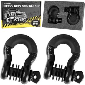 D Ring Shackles 47,000 lbs Breaking Strength (2 Pack), Heavy Duty Shackles 3/4 Inch with Isolator & Washer Kit for Use with Tow Strap, Winch, Off-Road Vehicle or Truck Recovery (Black)