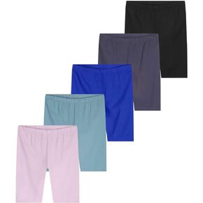 Real Essentials 5: Pack Girls Cotton Spandex Biker Short Cartwheel Dance Shorts Athletic Under Dress Gymnastics (Ages 4-18)