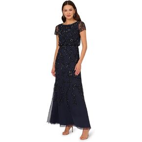 Adrianna Papell Women's Blouson Beaded Long Dress