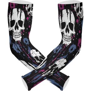 Skull Pattern Arm Compression Sleeves UV Sun Protection Breathable Skin-Friendly Sleeves Cover for Men Women Youth