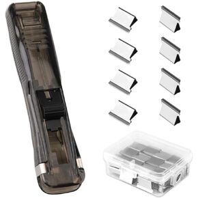 Reusable Push Stapler with 58 Piece Stainless Steel Refill Binding Clip for Home, School, Desk and Office Hand Held Flipchart Binder, Stapler 40 Sheet Capacity-Black
