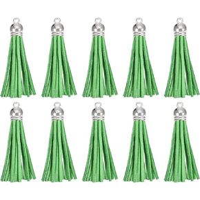 HARFINGTON 30Pcs 1.5 Inch Leather Tassels Keychain Charm with Silver Cap for Pendant Bracelet Jewelry Making DIY Craft Decoration, Black