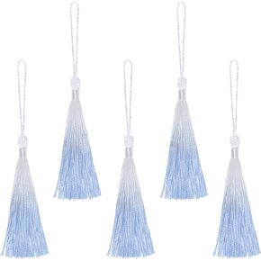 20Pcs White Blue Mini Tassels Bookmark Tassels 13cm/5-Inch Silky Handmade Soft Floss Tassels with Cord Loop for Bookmarks Crafts and Jewelry Making DIY Craft