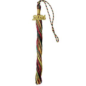 شرابة التخرج من Kente - مجموعة ألوان Kente باللون الأسود والأحمر والكيلي والذهبي - تتضمن حلية عام 2024 - طولها 9 بوصات، وحلقة تعليق للغطاء in Kuwait