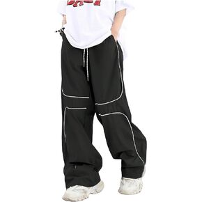 OYOANGLE Men's Drawstring Waist Casual Pants Loose Fit Straight Leg Pants Baggy Joggers
