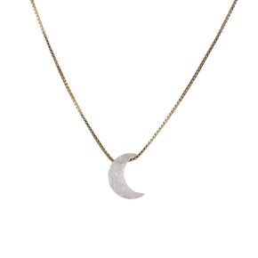 White Opal Moon Necklace Crescent Moon Choker Jewelry 14K Gold Filled dainty Box chain Length 16+2 Inches extender Gift for Girl Women