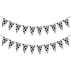 2 Pieces Cow Print Banner Flags for Farm Theme Birthday Party Decorations, Cow Farm Animal Barn Party Supplies for Kids Birthday Party, Pre-Strung