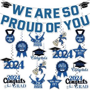 Blue Graduation Party Decorations 2024, We Are So Proud of You Graduation Banner and Congrats Grad Hanging Swirls, College Graduation Decorations Class of 2024 Party Supplies in Saudi Arabia