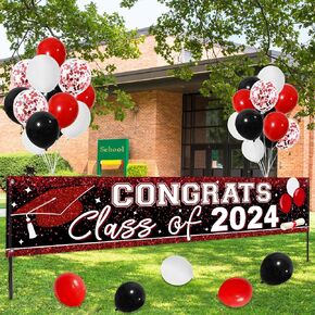 Green Graduation Yard Sign Banner Party Decoration Class of 2024, Green Congrats Graduation Yard Signs Class of 2024, Graduation Balloons for High School College Graduation Party