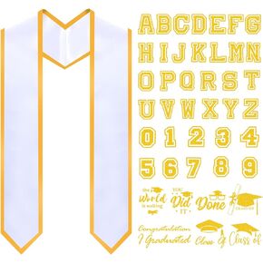 Unisex Adult Plain Graduation Stole with A to Z Letter 0 to 9 Number Graduation Pattern Badge Decorate Repair Patches (Normal, White, Gold,)