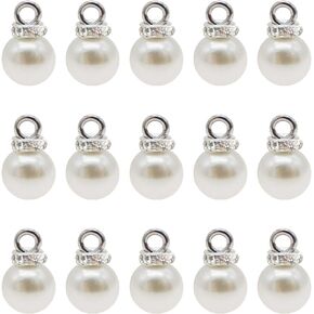 100pcs 8mm White Imitation Pearl Charms Pendants Faux Pearl Beads Charms with Rhinestone for Dangle Earrings Necklace Jewelry Making