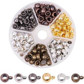 PH PandaHall 180pcs Bail Beads Charms, 6 Colors Tibetan Silver Pendants Bails Tube Beads Carrier Hanger Links Spacer Bead Loose Beads with Loop for European Bracelet Pendant Jewelry Making