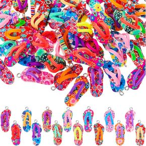 Yalikop Mini Flip Flop Charms for Jewelry Making Summer Pendant Clay Flip Flop Charms Crafts Colorful Clay Beach Charms Soft Clay Pendant Necklace Earrings Bracelet Kids DIY(72 Pieces)